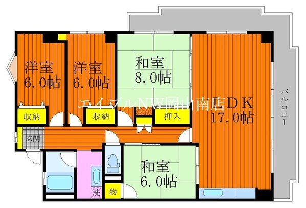 岡山駅 徒歩20分 6階の物件間取画像